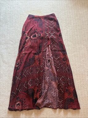 Women's Burgundy Patterned Maxi Skirt